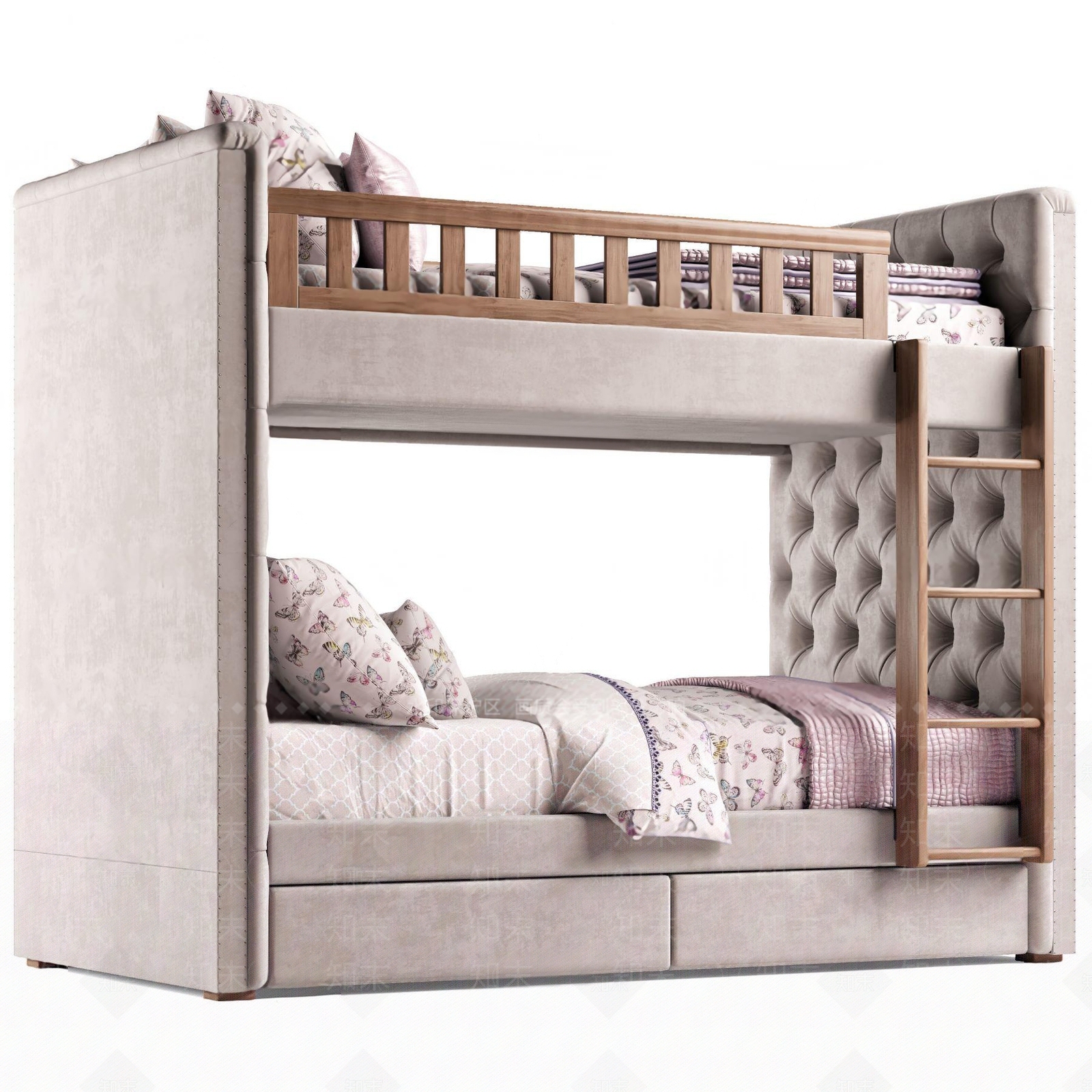 简欧上下铺儿童床3D模型下载【ID:688373083】