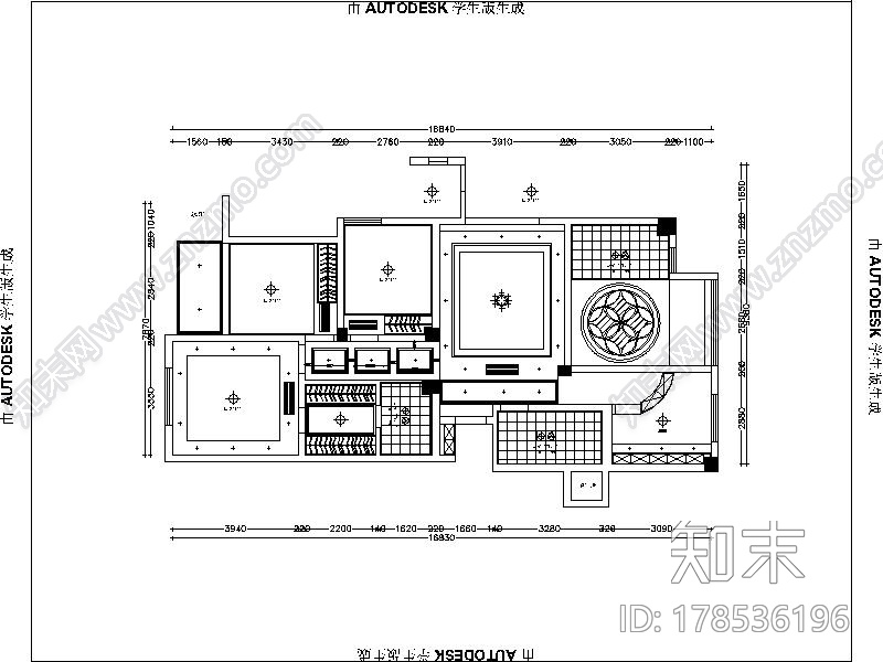 [深圳]时尚简约三室两厅室内设计CAD施工图施工图下载【ID:178536196】