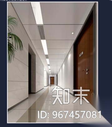 办公空间标准层走廊室内装修图（含效果）cad施工图下载【ID:967457081】