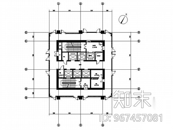 办公空间标准层走廊室内装修图（含效果）cad施工图下载【ID:967457081】