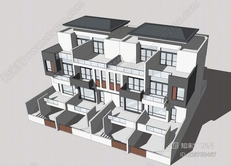中式联排别墅SU模型下载【ID:228750467】