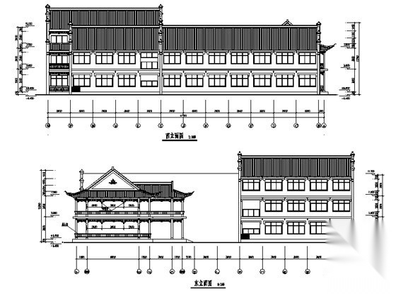 [徽派]某三层仿古茶馆会所建筑方案图施工图下载【ID:165949131】