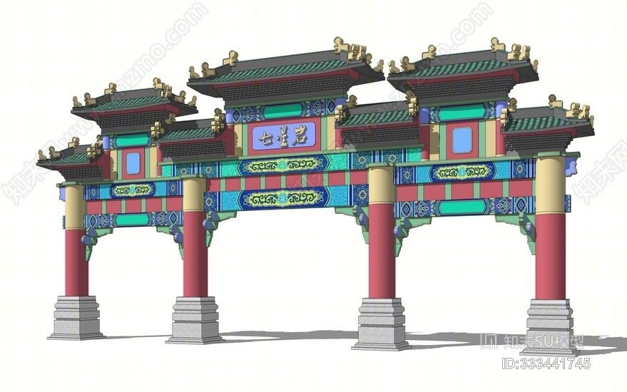 中式牌坊SU模型下载【ID:333441745】