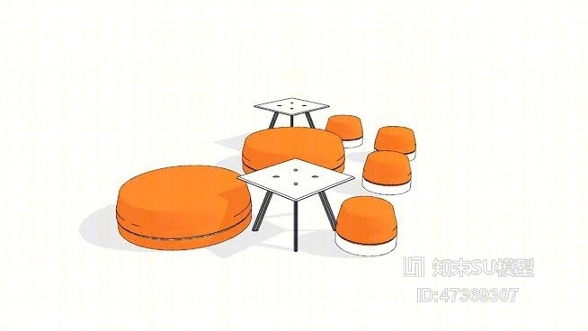凳子茶几组合SU模型下载【ID:217885724】
