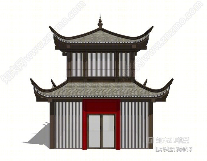 中式仿古阁楼SU模型下载【ID:842135616】