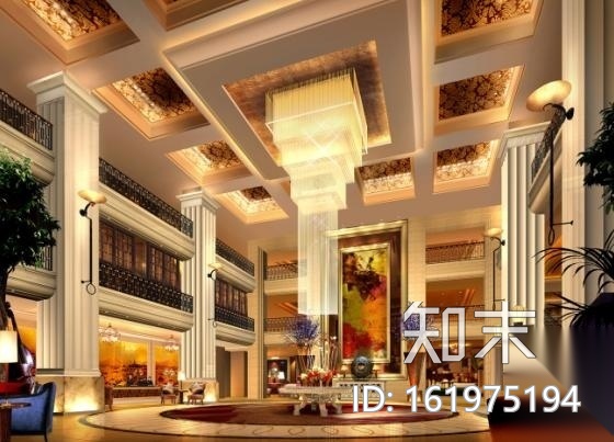 五星酒店豪华大堂装修图（含效果）cad施工图下载【ID:161975194】