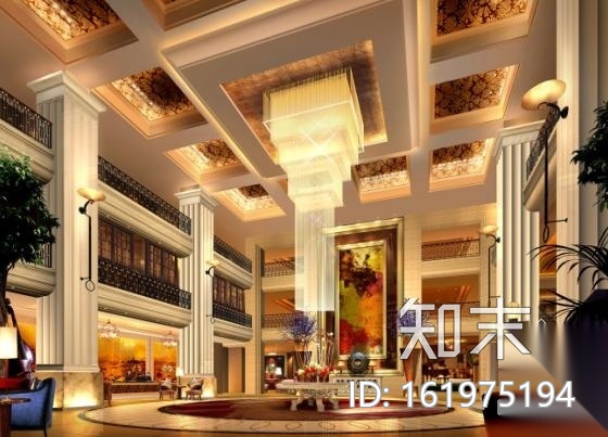 五星酒店豪华大堂装修图（含效果）cad施工图下载【ID:161975194】