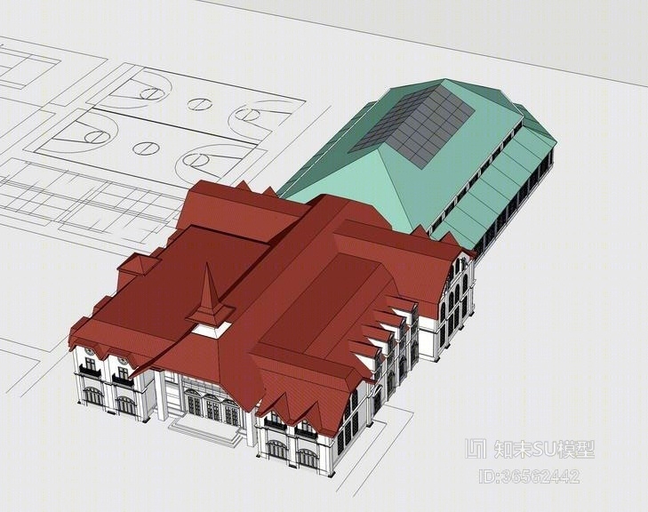 东南亚风格体育中心SU模型下载【ID:36562442】