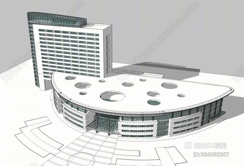 半圆平面办公楼SU模型下载【ID:334062307】
