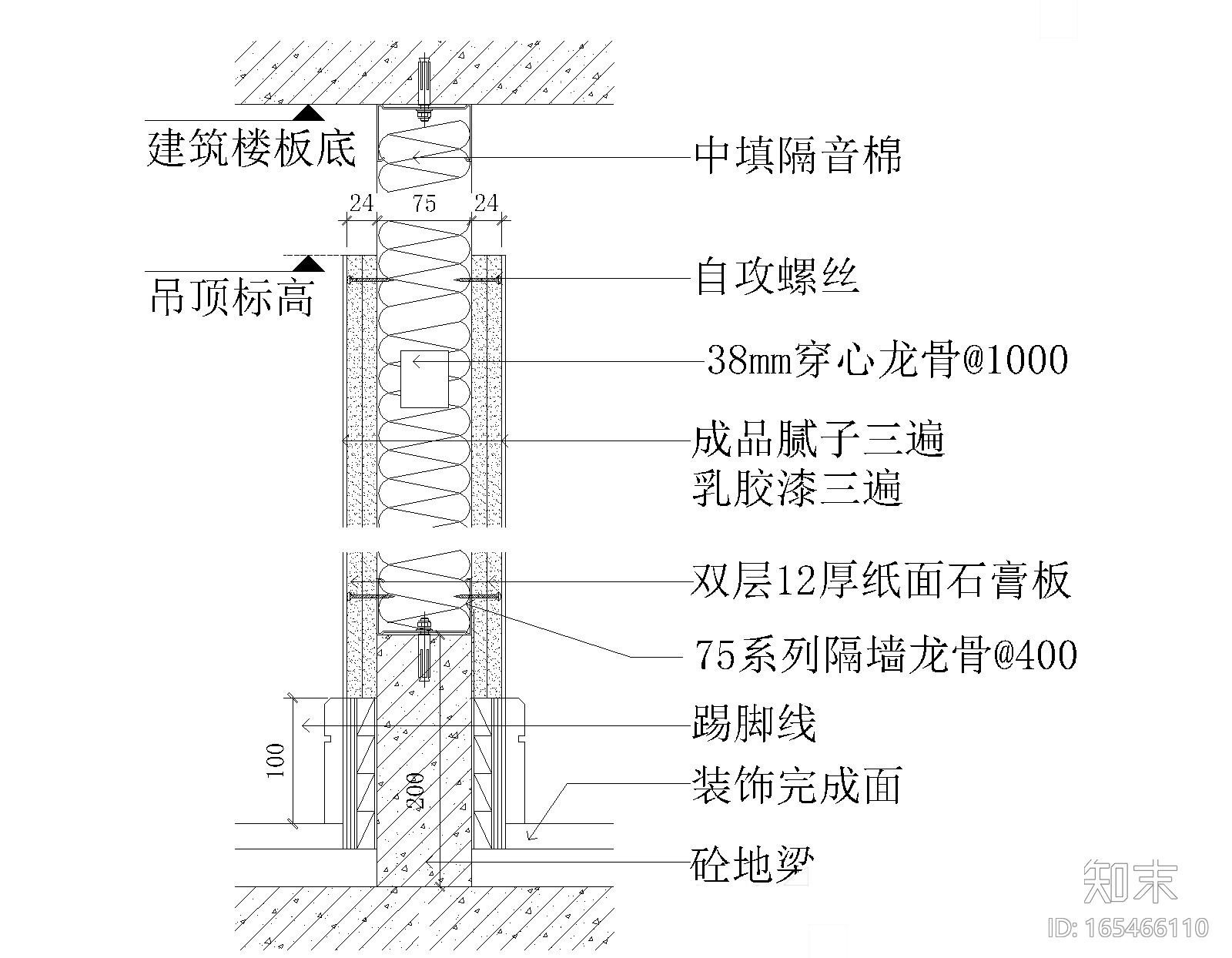 室内装饰工程通用节点-隔墙节点详图cad施工图下载【ID:165466110】