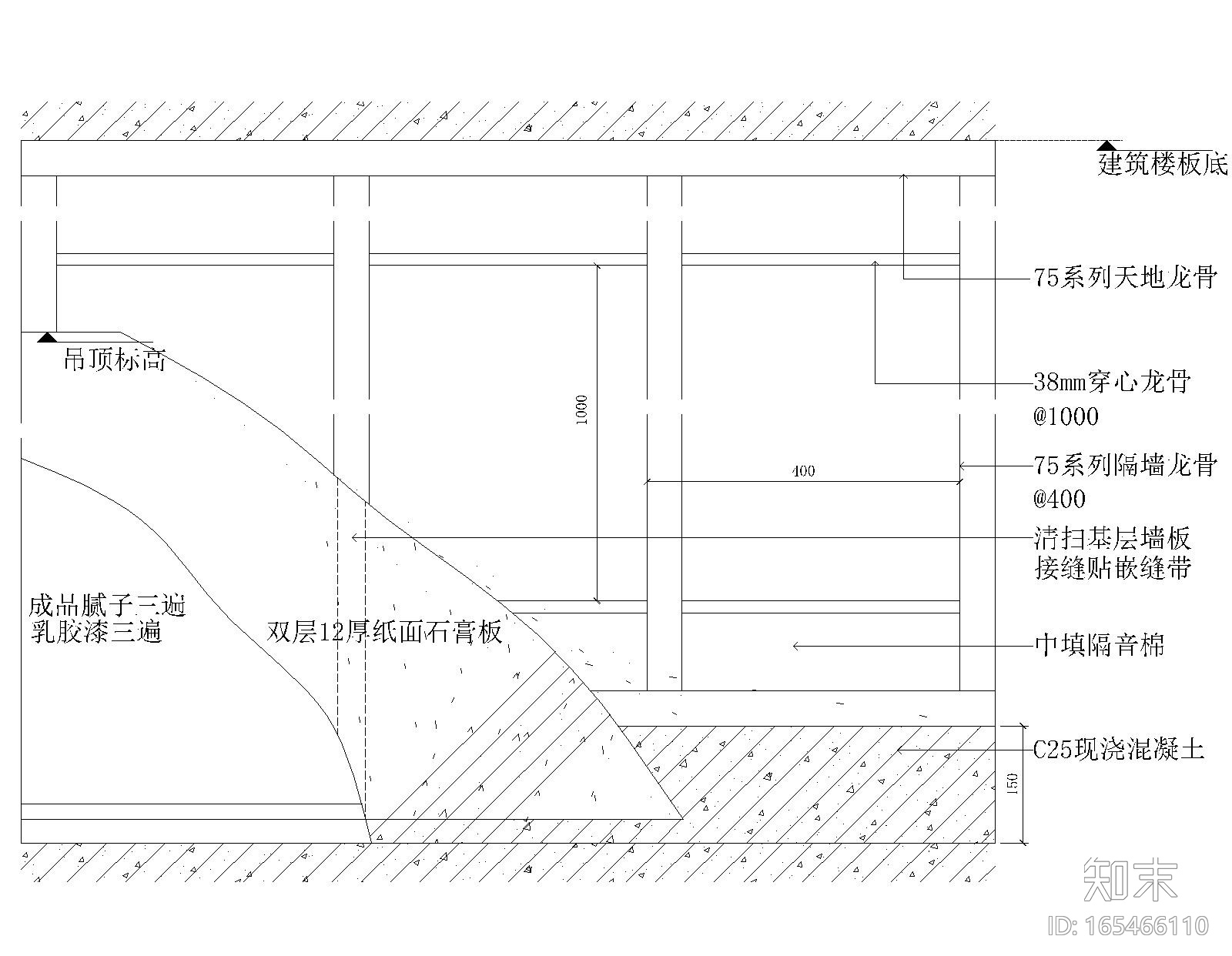 室内装饰工程通用节点-隔墙节点详图cad施工图下载【ID:165466110】