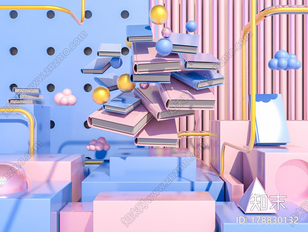 蓝粉色书本CG模型下载【ID:178830132】
