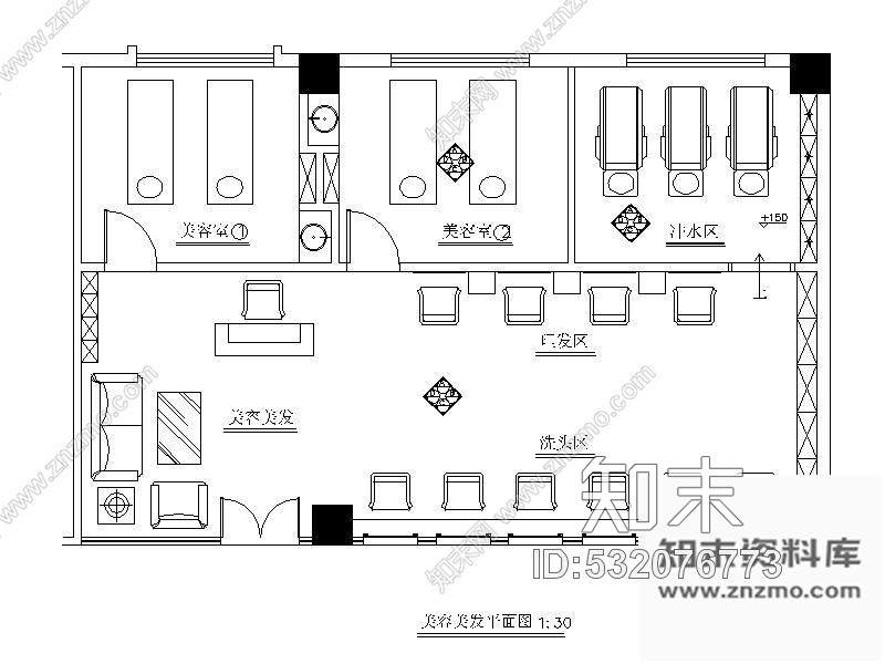 施工图酒店美容美发店室内装修图含效果施工图下载【ID:532076773】