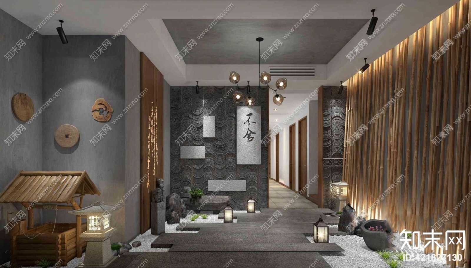 新中式茶楼会所3D模型下载【ID:421827130】