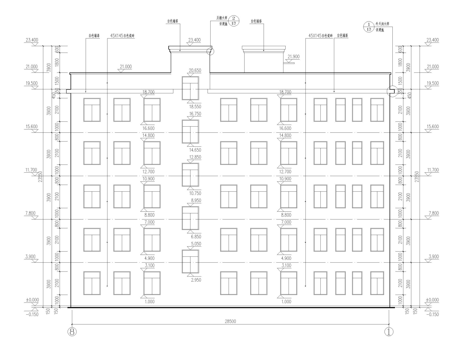 长城中学新建教学楼建筑施工图(含宿舍食堂)cad施工图下载【ID:160724112】
