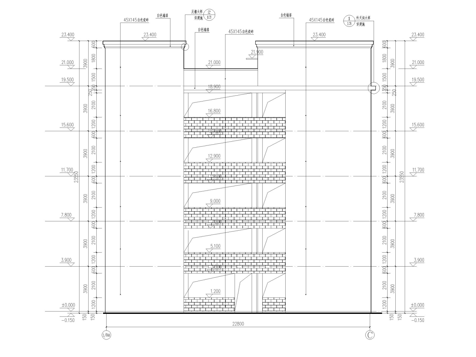 长城中学新建教学楼建筑施工图(含宿舍食堂)cad施工图下载【ID:160724112】