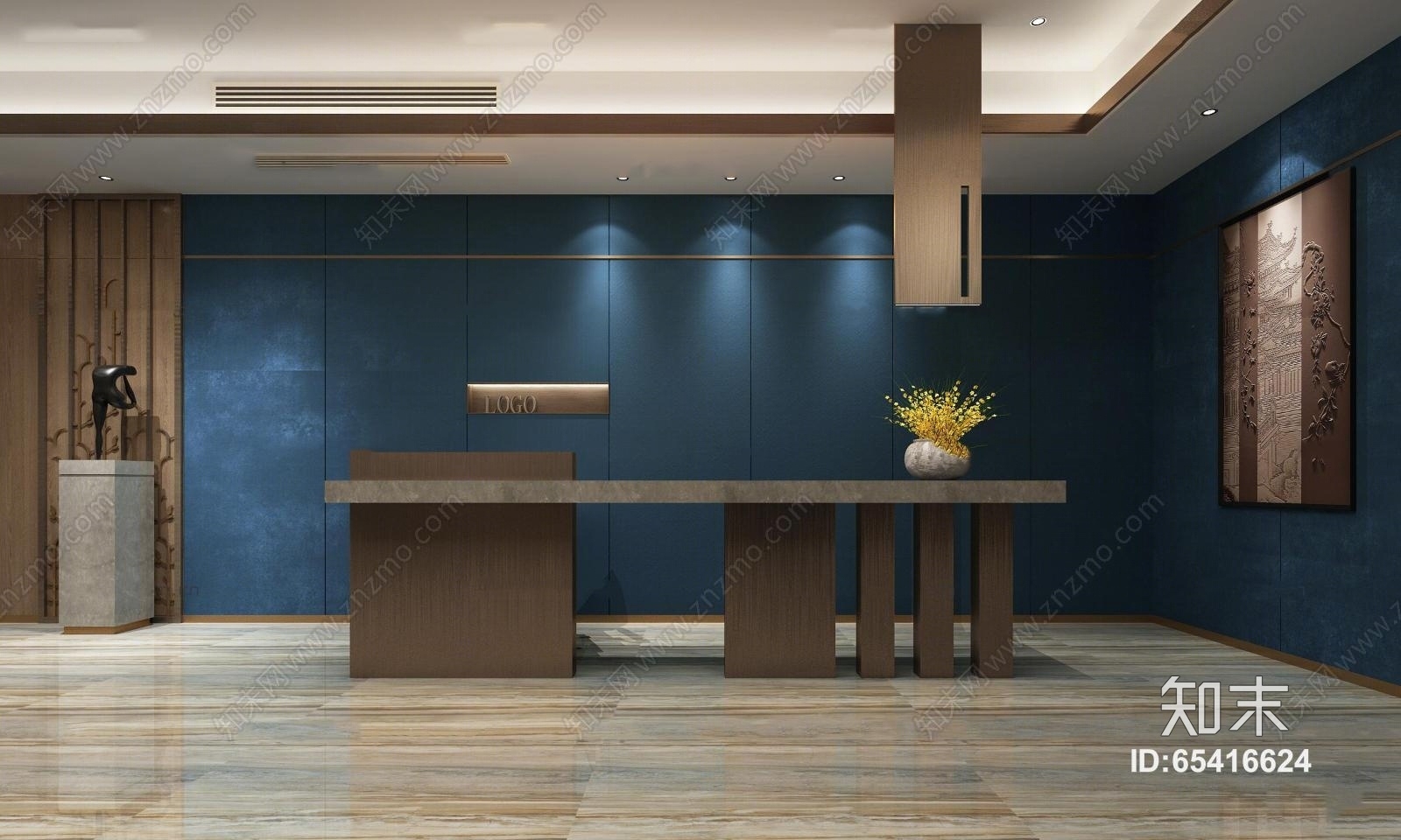 中式前台电梯厅3D模型下载【ID:65416624】