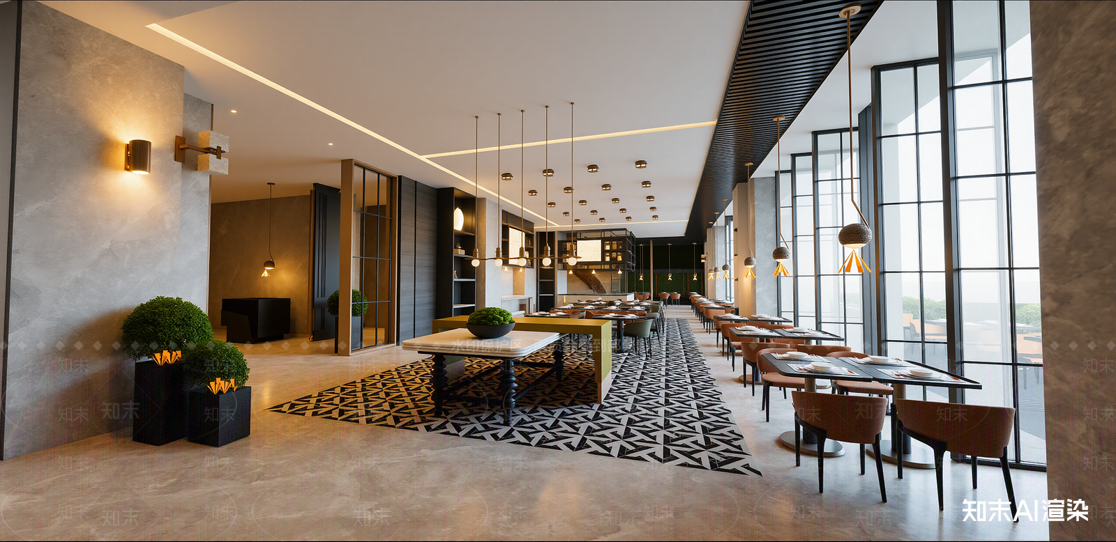 现代酒店餐厅SU模型下载【ID:1215199918】