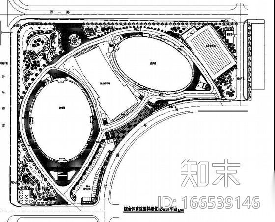 广州大学体育场田径场园林绿化工程图纸cad施工图下载【ID:166539146】