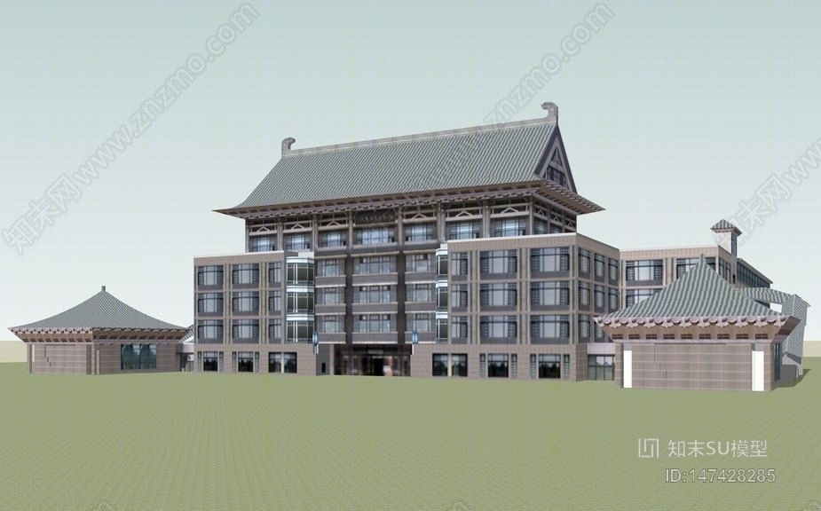 中式图书馆SU模型下载【ID:147428285】