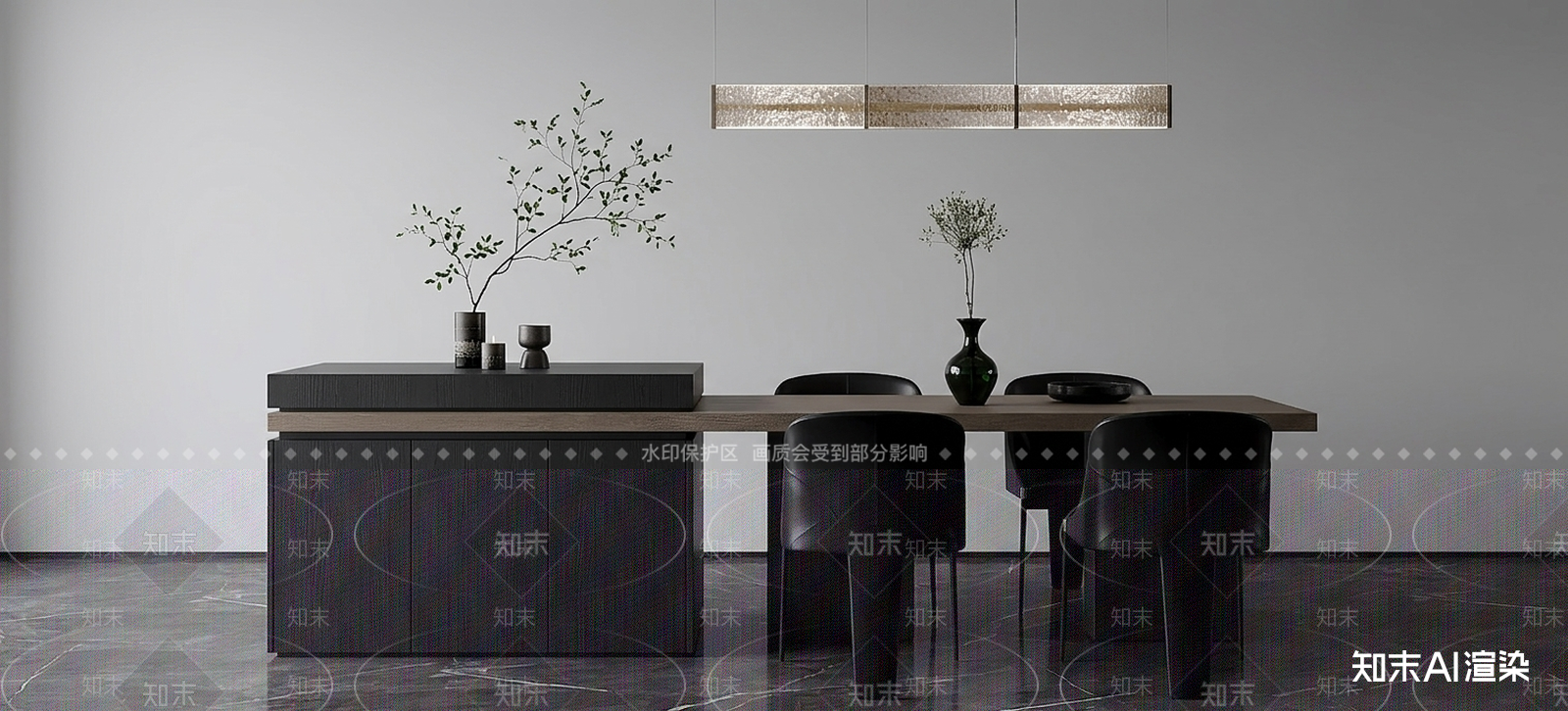 现代餐桌椅3D模型渲染效果图