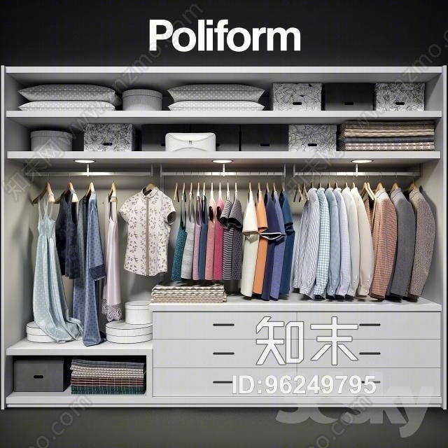 现代衣柜衣服饰品组合3D模型下载【ID:96249795】
