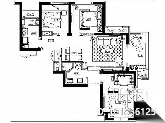 [北京]郊区花园洋房现代三居室样板间装修图施工图下载【ID:161856125】