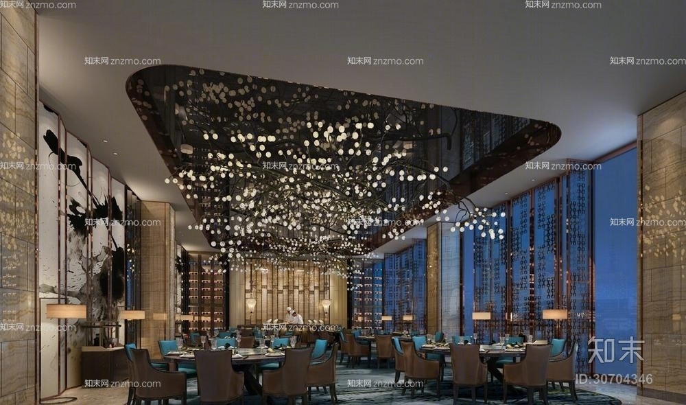 现代皮质餐桌椅组合3D模型下载【ID:30704346】