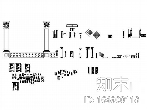 各式柱子及室外装饰物CAD图块施工图下载【ID:164900118】
