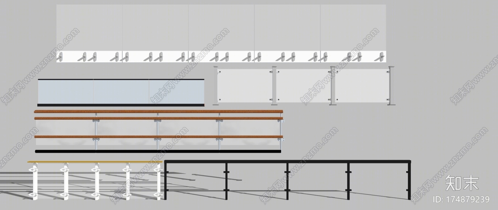 现代玻璃栏杆SU模型下载【ID:174879239】