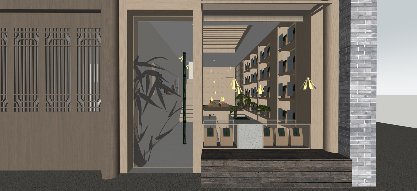 新中式茶叶店SU模型下载【ID:1222132875】