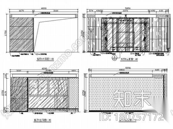 [西安]简约现代风格四居室样板房装修施工图cad施工图下载【ID:180757172】