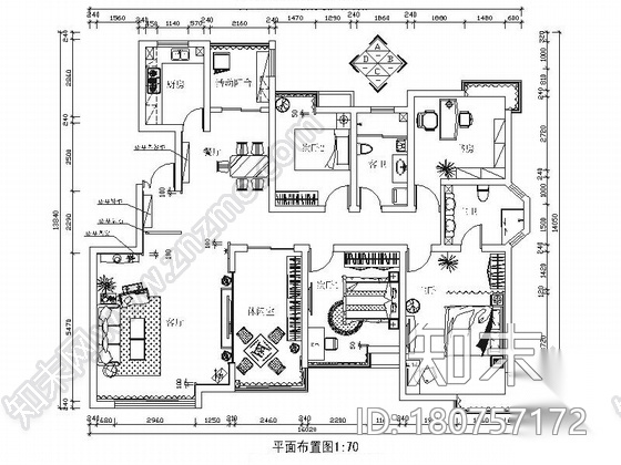 [西安]简约现代风格四居室样板房装修施工图cad施工图下载【ID:180757172】