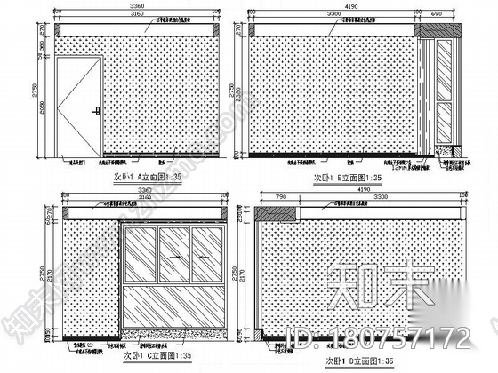 [西安]简约现代风格四居室样板房装修施工图cad施工图下载【ID:180757172】