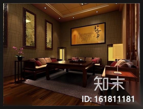 中式风格商会办公空间装修图（含效果）cad施工图下载【ID:161811181】