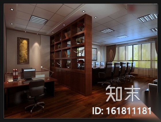 中式风格商会办公空间装修图（含效果）cad施工图下载【ID:161811181】