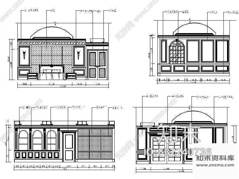 图块/节点欧式卧室立面图cad施工图下载【ID:832240736】