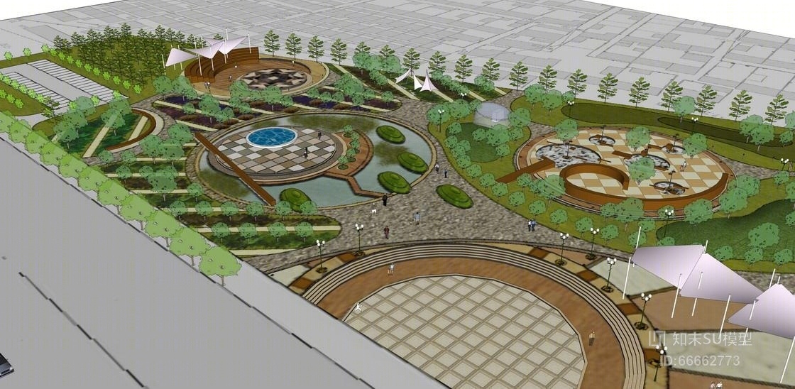 现代广场景观设计SU模型下载【ID:66662773】
