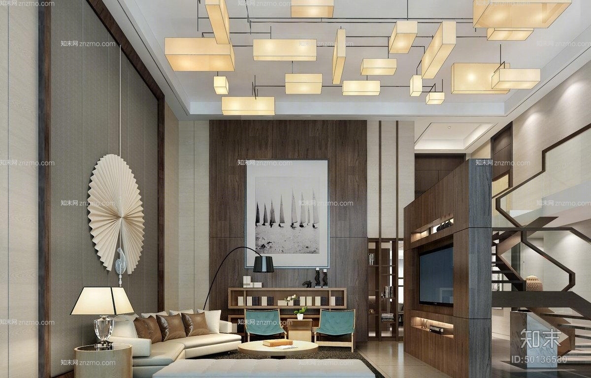 黄色玻璃吊灯组合3D模型下载【ID:50136580】