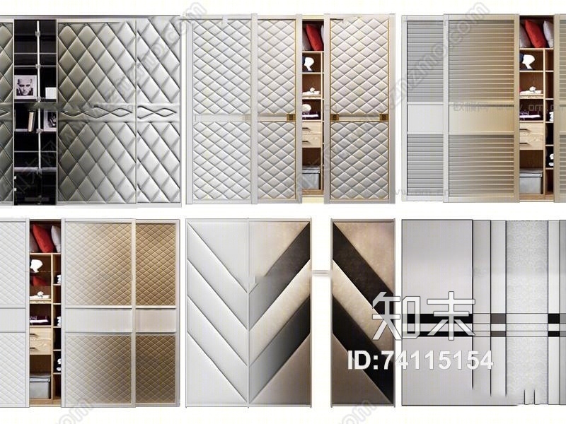 欧式软包移门推拉门组合3D模型下载【ID:74115154】