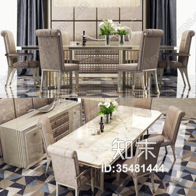 欧式餐桌椅3D模型下载【ID:35481444】