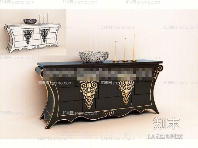 现代黑色木艺装饰柜3D模型下载【ID:92788425】