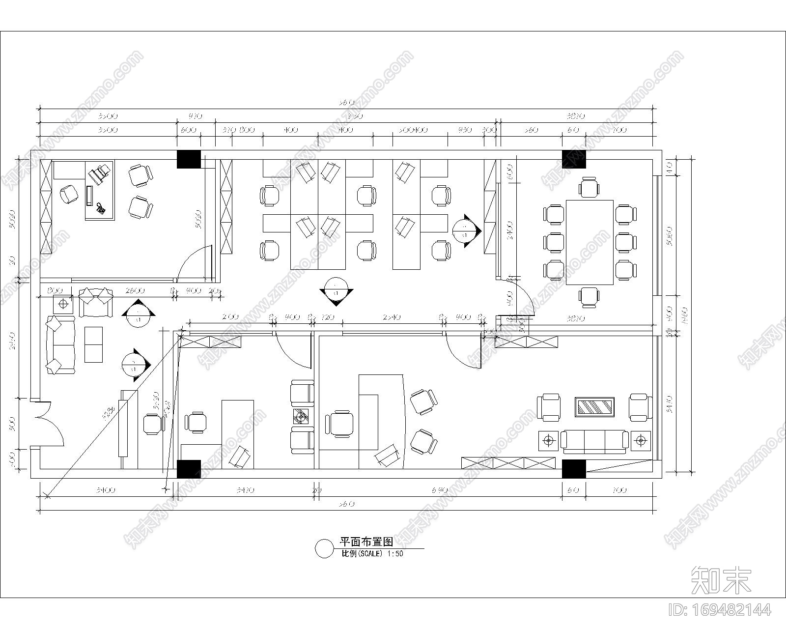 一套办公室设计|CAD施工图|施工图下载【ID:169482144】