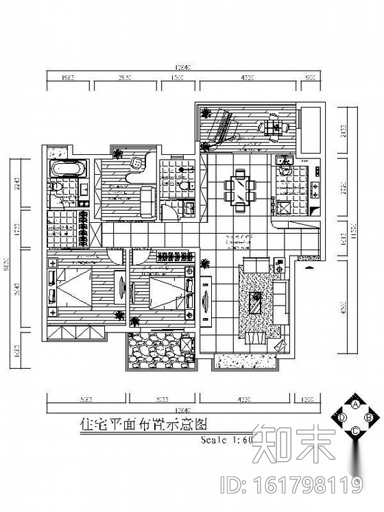 [南昌]简欧式三居室装修图（含效果图）施工图下载【ID:161798119】