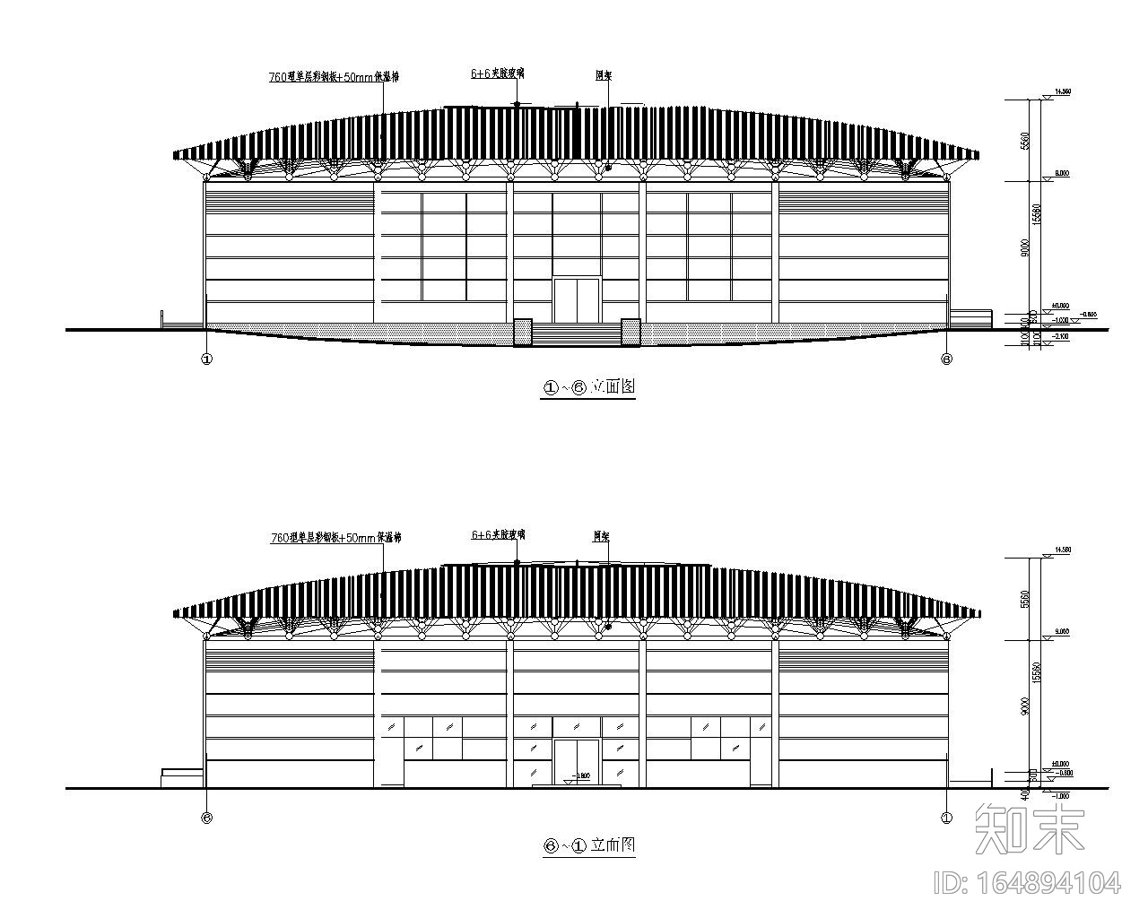 某风雨操场网架结构施工图（CAD含建筑图）cad施工图下载【ID:164894104】