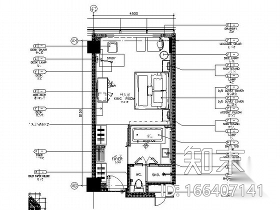 [广州]五星级酒店高档标准单人房装修施工图cad施工图下载【ID:166407141】