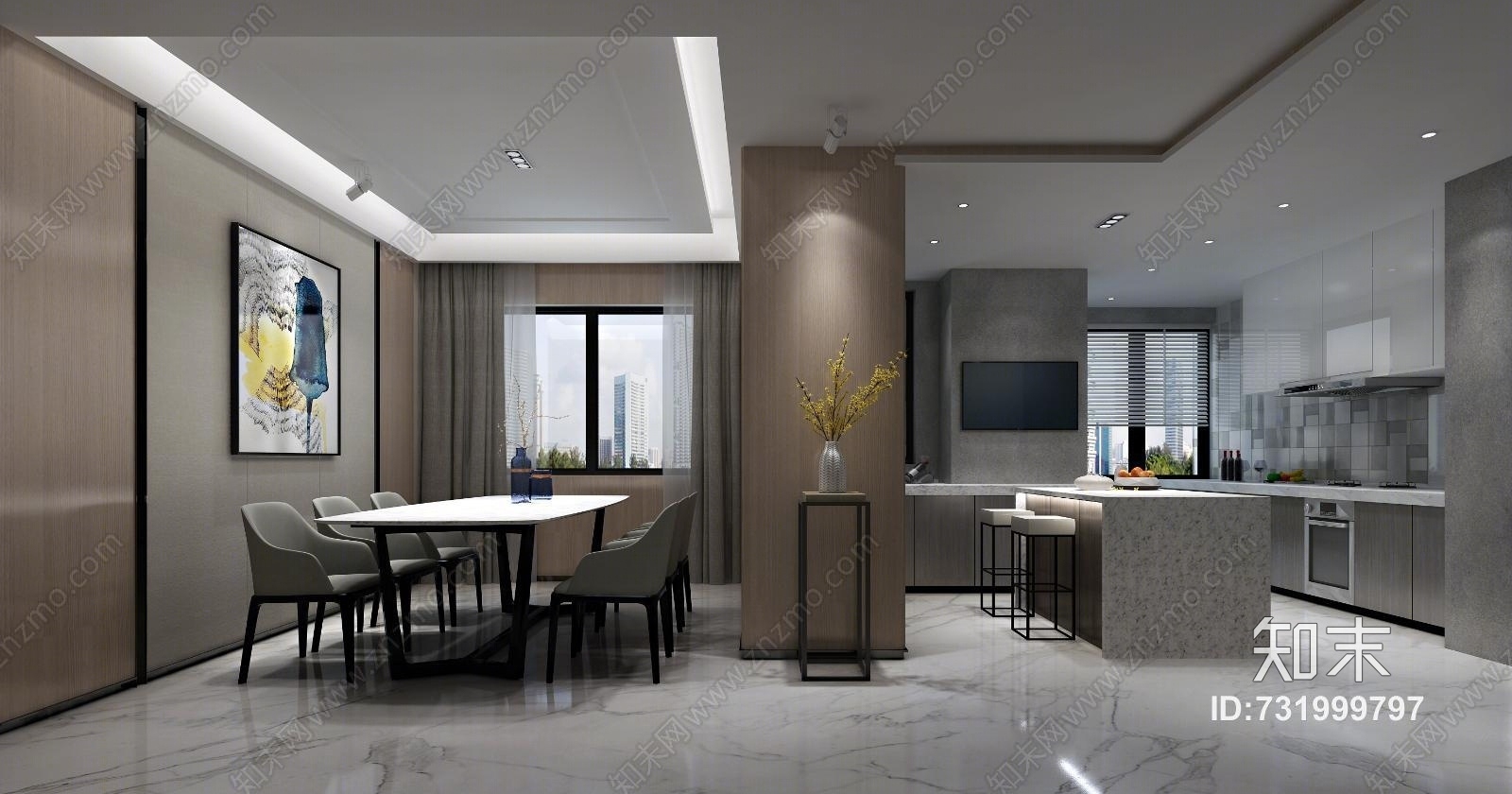 现代简约北欧客厅整体模型3D模型下载【ID:731999797】