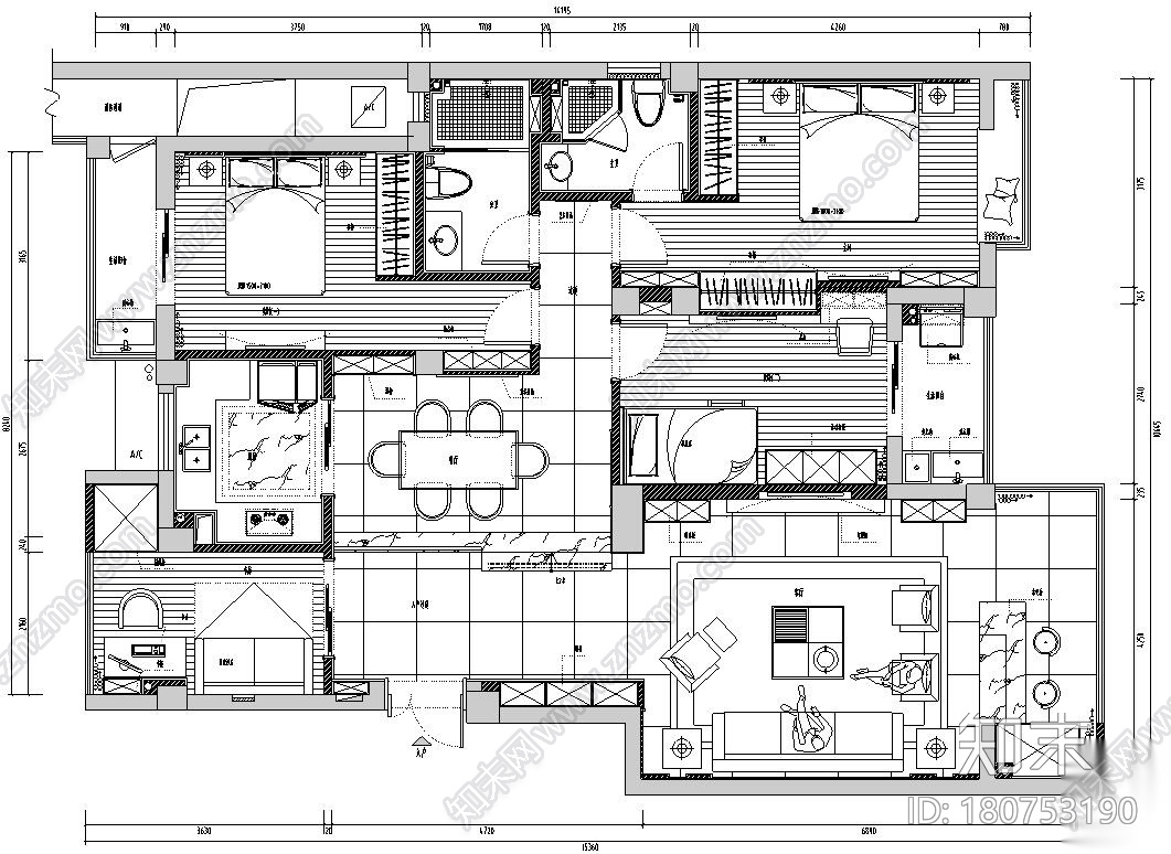 丽景天城样板房室内施工图设计施工图下载【ID:180753190】