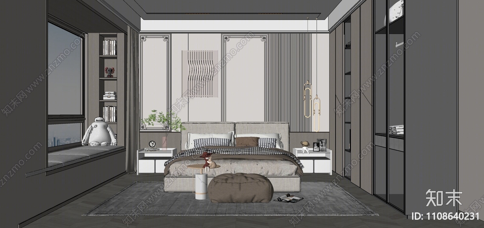 现代卧室SU模型下载【ID:1108640231】