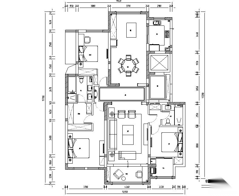 Manhattan|紫金城美式轻奢住宅设计施工图（附效果图）施工图下载【ID:160140166】